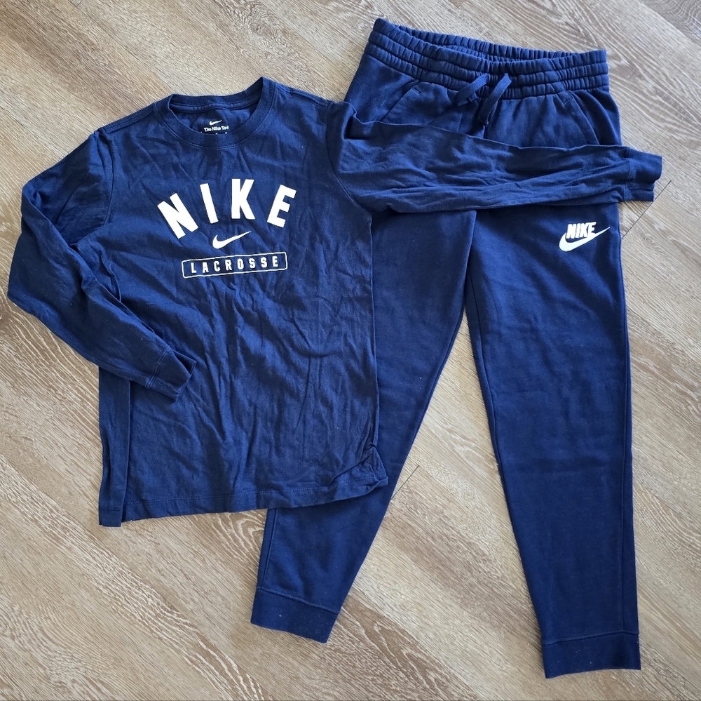 Nike Kids Navy Blue Sweatpants And Long sleeve Tee